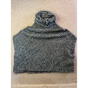 Banana Republic Sweater Vest Poncho Cowl Wool Blend Black White Small Oversized